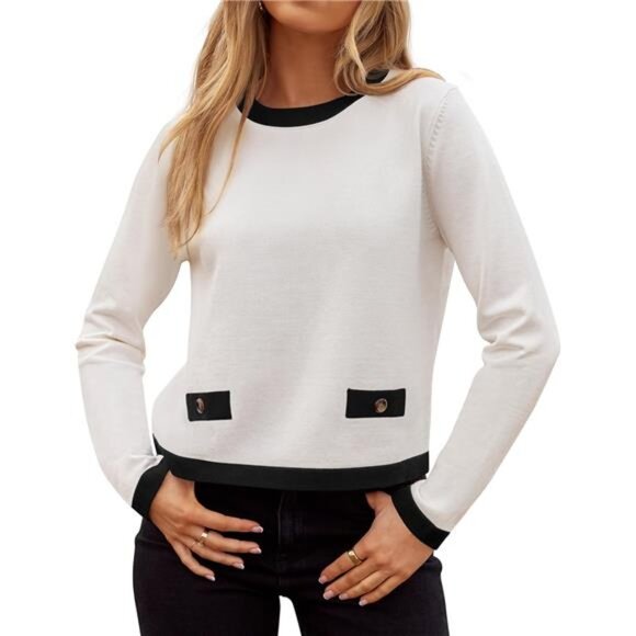 Women's Fall Long Sleeve Crewneck Knit Sweater - Picture 1 of 7